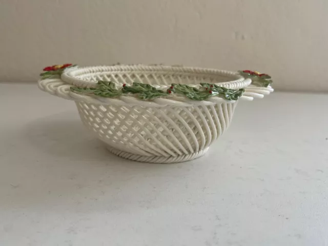 Belleek Irish Basket Weave Porcelain Four Seasons Winter Basket w/ Original Box 3