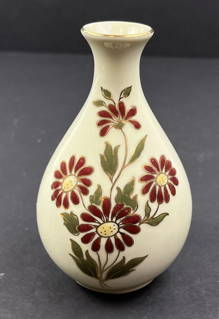 Vintage Zsolnay Hungary Pecs 1868 Hand Painted 4 1/2" Floral Bud Vase