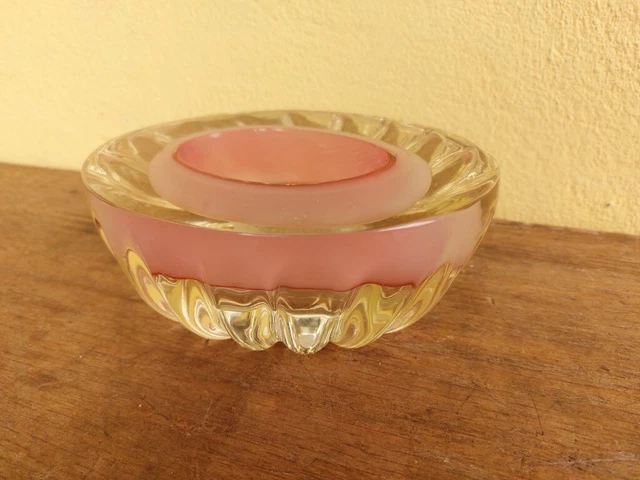 Ciotola Posacenere In Vetro Sommerso Anni '50 Vintage Design Svuotatasche Rosa A