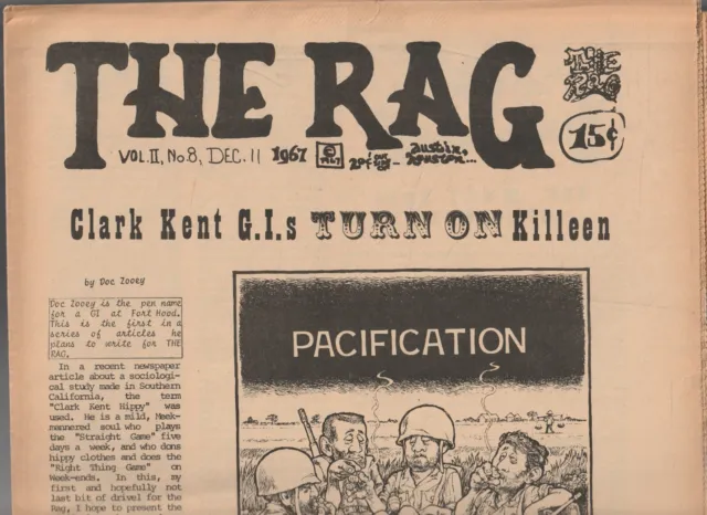Underground Newspaper , THE RAG , AUSTIN TEXAS ,Social History ,DEC 11 , 1967