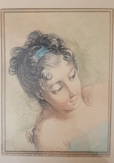 Gravure Gilles Demarteau - Tête de Femme d'après F. Boucher 18e siècle