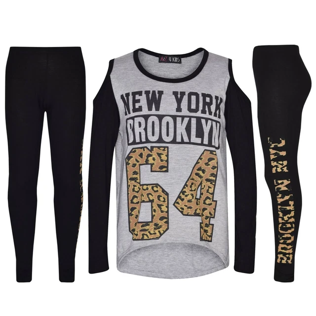 T-shirt top e leggings per bambine New York Brooklyn 64 stampa grigia
