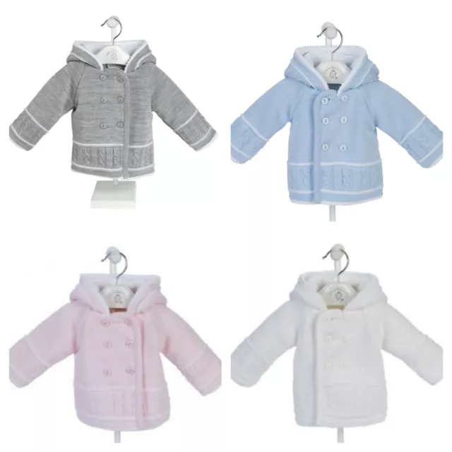 Baby Jungen/Mädchen gestrickte zweireihige voll gefütterte Kapuzenkinderwagenjacke 0-18 Monate