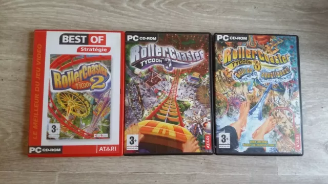 pc roller coaster tycoon 2 + 3 + delires aquatiques complet version fr  be 3 cd