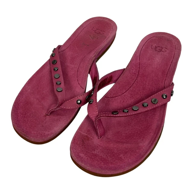 UGG Women’s Flip Flop Sandals Size 7.5” Pink W/Silver Studs Suede