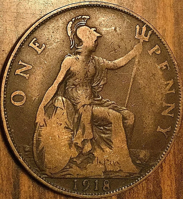 1918 Uk Gb Great Britain One Penny