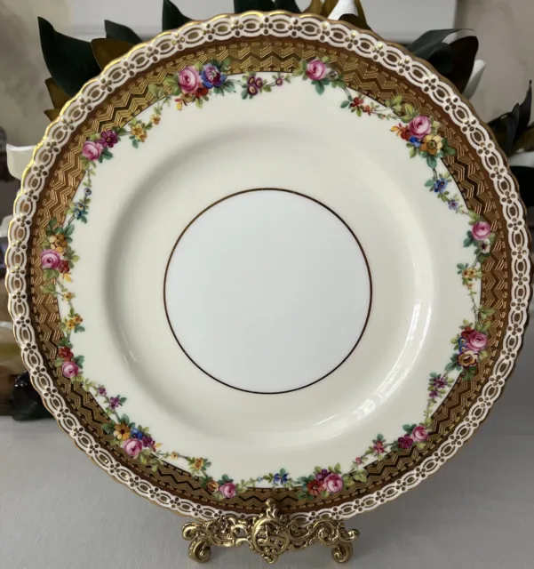 Mintons England Dinner Plate for Loring Andrews Co USA Gold Encrusted Flowers