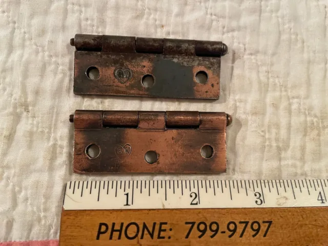 Pair Old Japanned / Copper Flash Stanley Sweetheart Cabinet Hinges, Free S/H 3