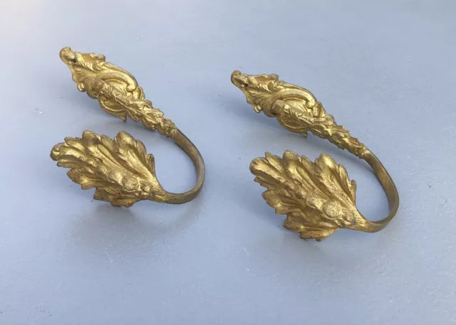 Pair Of Antique French Gilt Bronze Ormolu Curtain Tiebacks