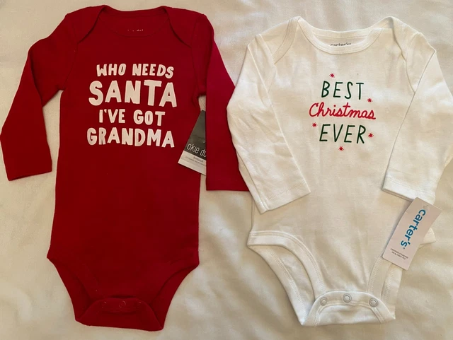 2 Baby Infants 6 Months 6M Christmas Long Sleeve One Piece Rompers Carters NWT