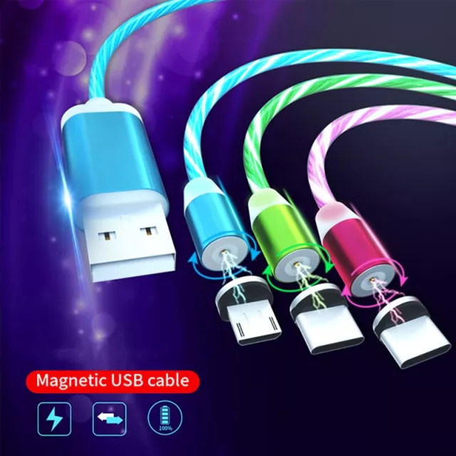 Magnetisches Ladekabel leuchtend Handy für iPhone Samsung Micro USB C Typ C LED