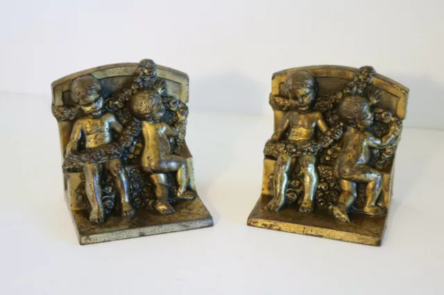 Kronheim & Oldenbusch K&O Cherubs Rose Garland Antique Bronze Pair of Bookends 2
