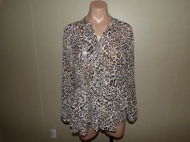 Chicos Shirt Size 0 Womens Size 4/6 Sheer Brown Black Animal Print Button Down