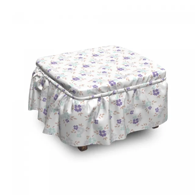 Ambesonne Floral Botany Ottoman Cover 2 Piece Slipcover Set and Ruffle Skirt
