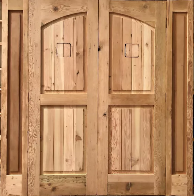 Rustic reclaimed lumber square top double door w/ solid side lites speakeasies