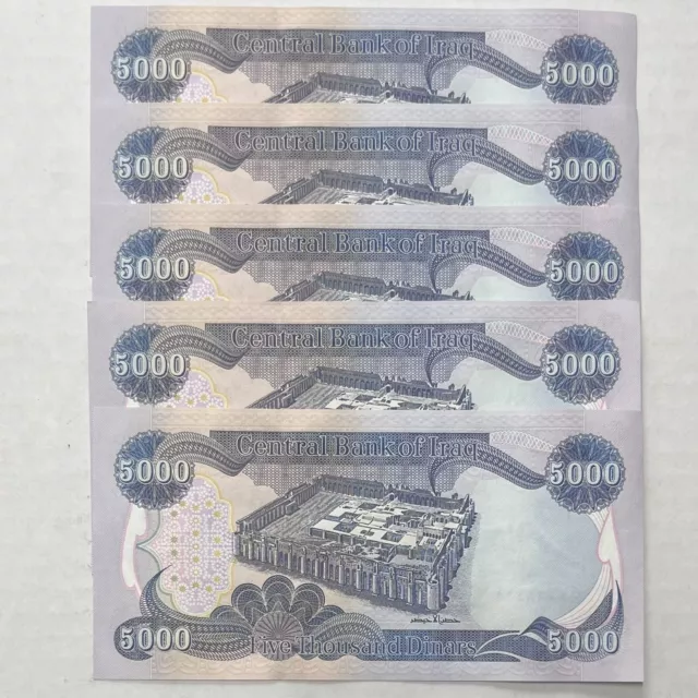 Iraqi [IRAQ] 5000 Dinar Banknotes [Uncirculated] Lot Of 5