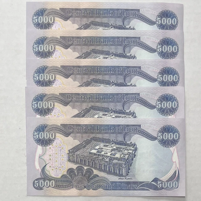 Iraqi [IRAQ] 5000 Dinar Banknotes [Uncirculated] Lot Of 5
