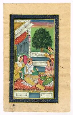 Indian Vintage Miniature Painting Of Mughal Emperor And Empress Art On Paper