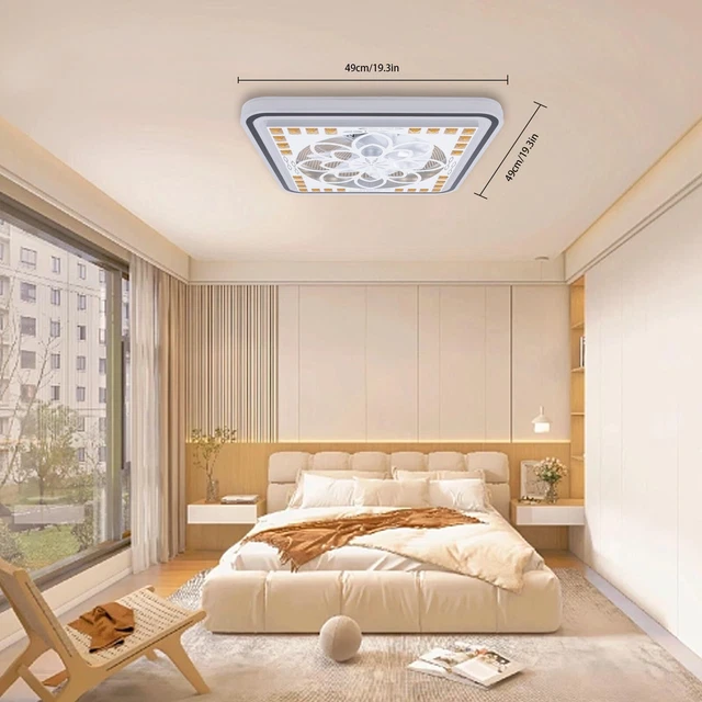 FLUSH MOUNT BLADELESS Ceiling Fan with Light LED Dimmable Chandelier w ...