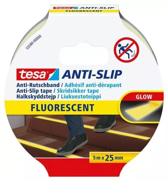 tesa Anti-Rutschband fluoreszierend 5 m x 25 mm, gelb