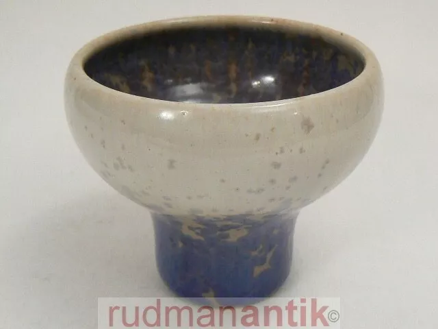 WENDELIN STAHL VASE KUMME weissblaue Kristallglasur Modell 751/11 - signiert