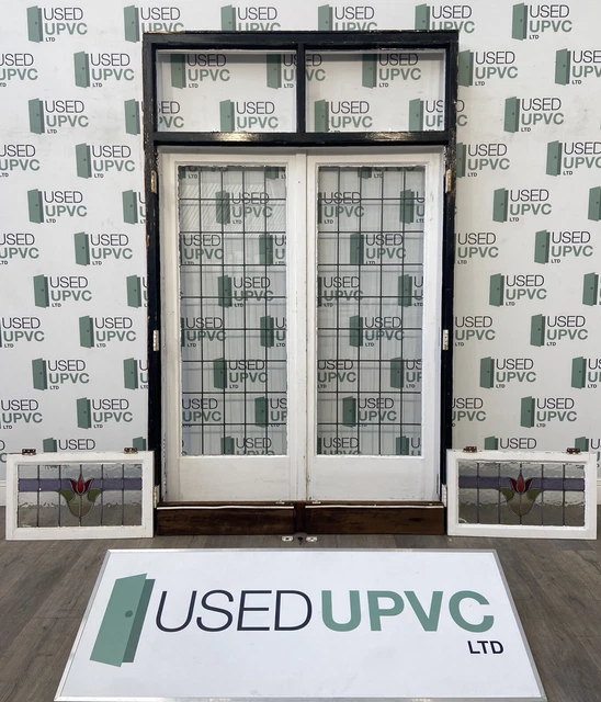 BESPOKE WOODEN FRENCH Doors Timber Bars Leaded Top Window