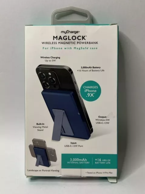 myCharge Maglock 3k 3000mAh/12W Wireless Charger + USB-C Power Bank - Blue