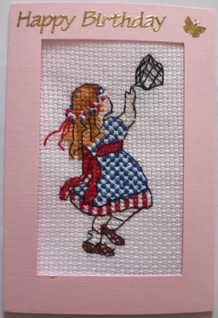 Birthday Card Completed Cross Stitch AOY Little Girl 6x4"