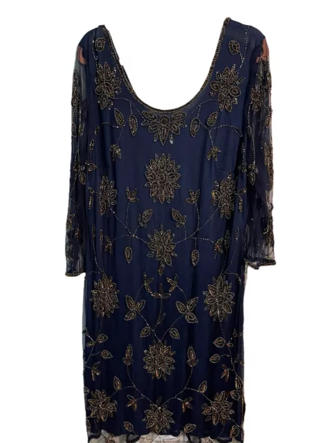 pisarro nights dress size 16W Navy Beaded Dress With Gold Accents- NWOT