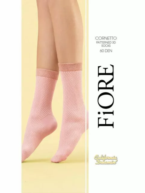 FIORE CORNETTO Luxury Cable Patterned Socks Pink Pretty Vibrant 60 Den UK STOCK 2