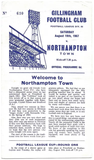 Gillingham v Northampton Town 1967/68 programme