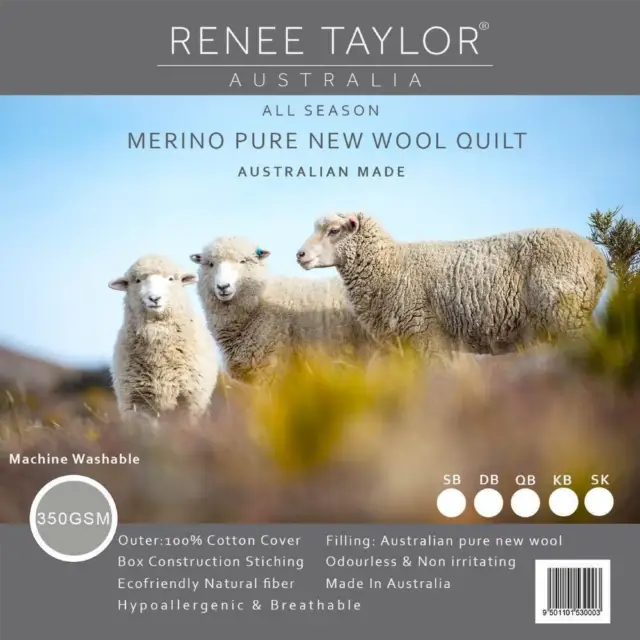 Renee Taylor Australian Pure Merino Wool 350gsm Quilt