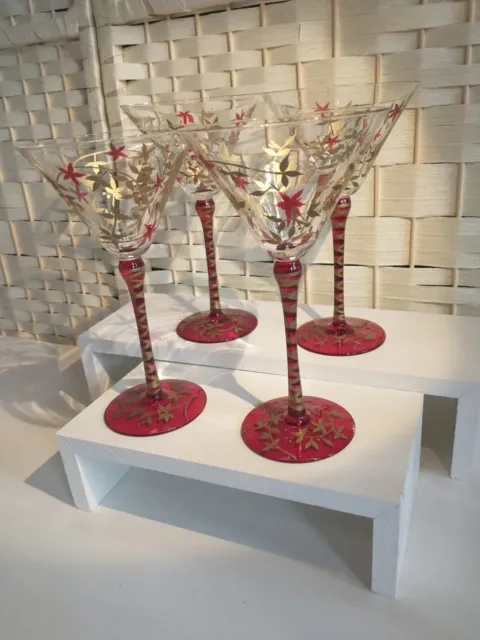 Pier One Red Gold Martini Glasses Set 4 1308