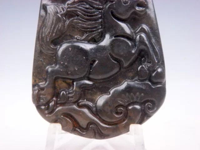 Old Nephrite Jade Hand Carved *Zodiac Horse Jumping & Ru-Yi* Pendant #09282001 3