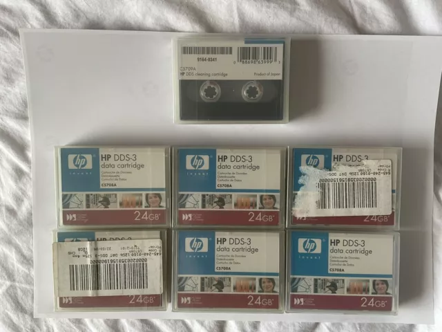 6 New HP DDS3/DDS-3 Data Tape/Cartridge 24GB - P/N C5708A and cleaning cartridge
