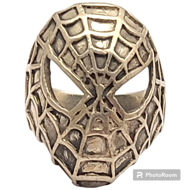 1980s Sterling SILVER Face Mask ring men Superhero Marvel Hero Spider Man Sz8