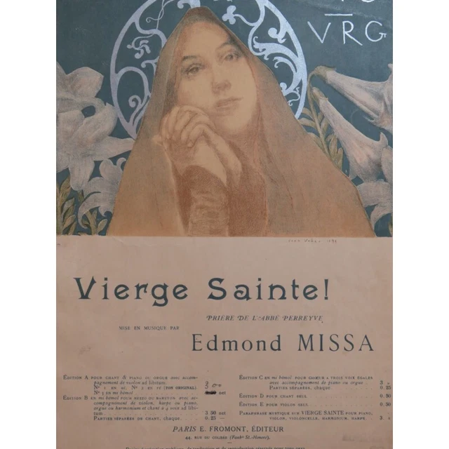 MISSA Edmond Vierge Sainte ! Chant Piano ca1895