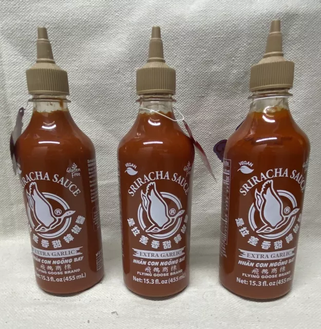 3 ~ Flying Goose Sriracha Sauce Extra Garlic Hot Sauce 15.3 fl oz EXP 10/2025