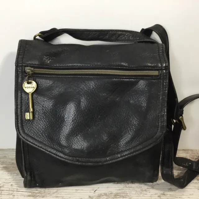 Vintage FOSSIL 75082 Black Leather Crossbody Shoulder Bag Purse