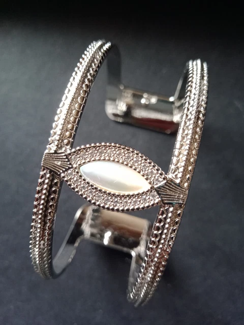 Bracelet Manchette Les Georgettes By Altesse - Motif Arabesque, Cuir Et Laiton Doré, Ajustable