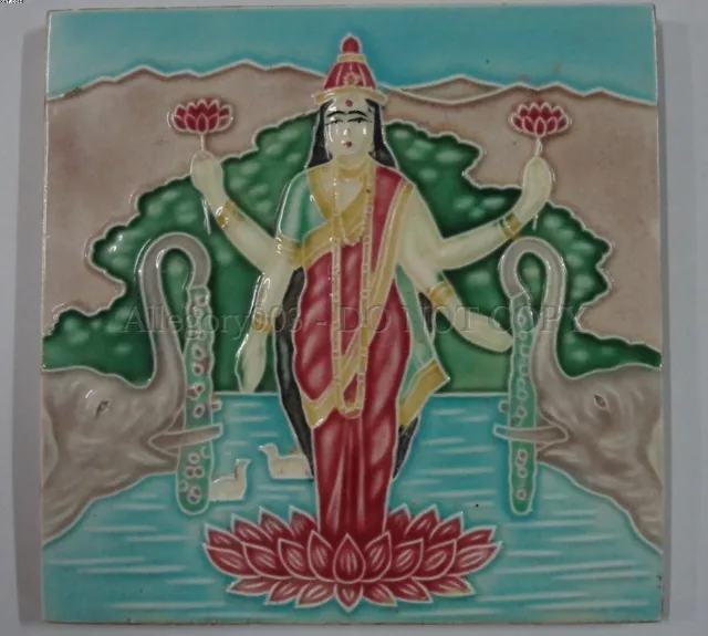 Majolica Tile GODDESS LAXMI ELEPHANT 6in x 6in Japan (50842)