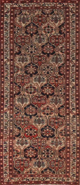 Vintage Geometric Bakhtiari Runner Rug 4x10 Wool Hand-knotted Tribal Carpet