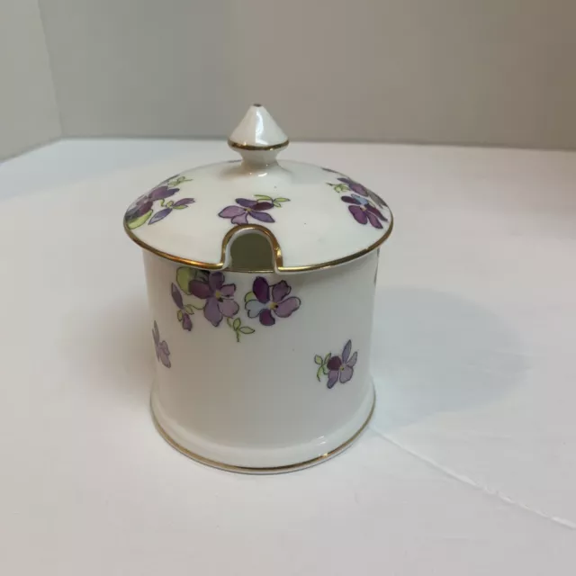 Crown Staffordshire Violets Jam/Mustard Pot, Jar & Lid, Vintage Fine Bone China