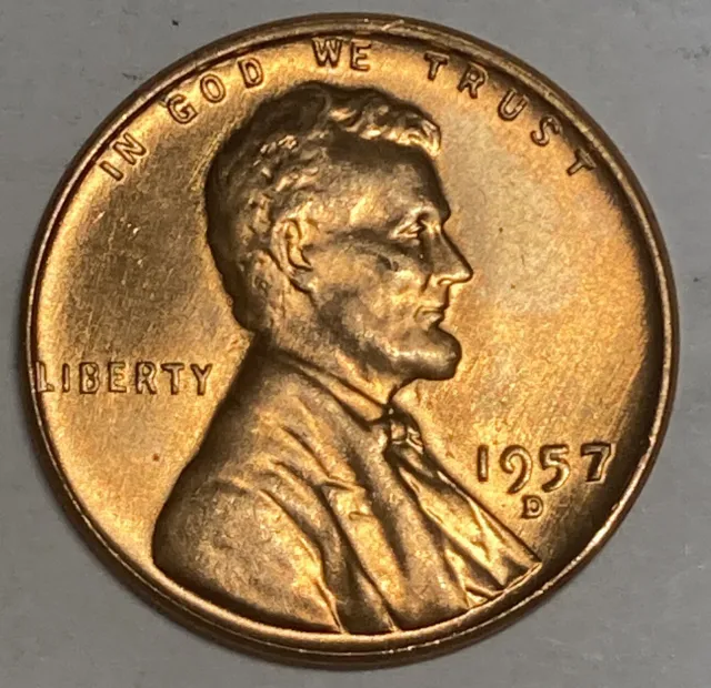 RED BU 1957-D LINCOLN WHEAT PENNY Denver Mint Uncirculated Cent LOT H37
