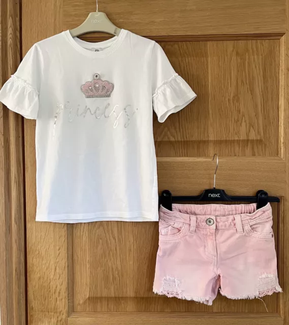 RIVER ISLAND NEXT GIRLS SUMMER SHORTS OUTFIT *TOP DENIM - AGE 7 YEARS (7-8y