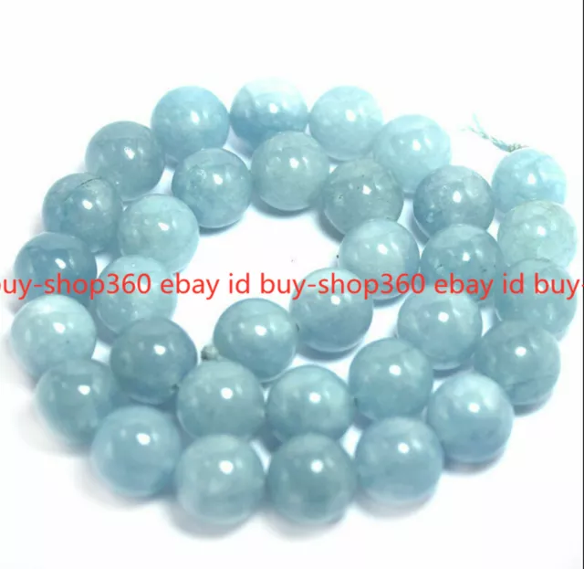 Genuine 8mm Natural Aquamarine Round Gemstone Loose Beads 15" Strand AAA
