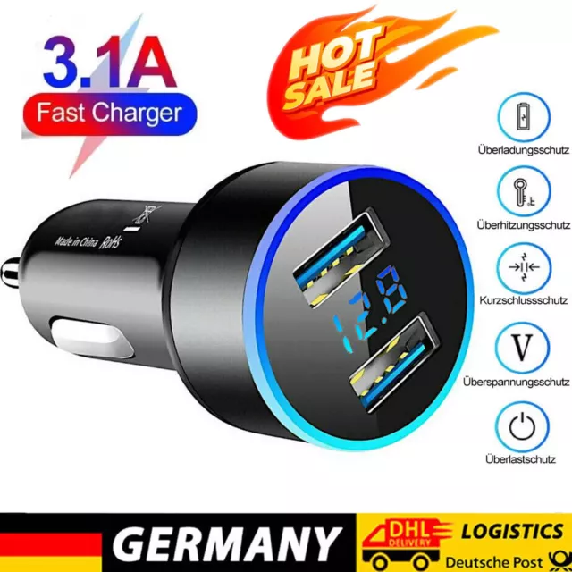 Zigarettenanzünder USB Typ-C 2 USB Ladegerät KFZ LKW Auto Ladeadapter Handy DE