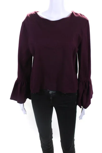Ted Baker London Womens Long Bell Sleeved Zipper Round Neck Blouse Maroon Size 4
