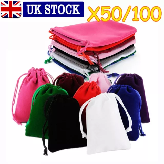 50/100PCS Small Velvet Cloth Drawstring Bags Gift Bag Jewelry Ring Pouch Favor