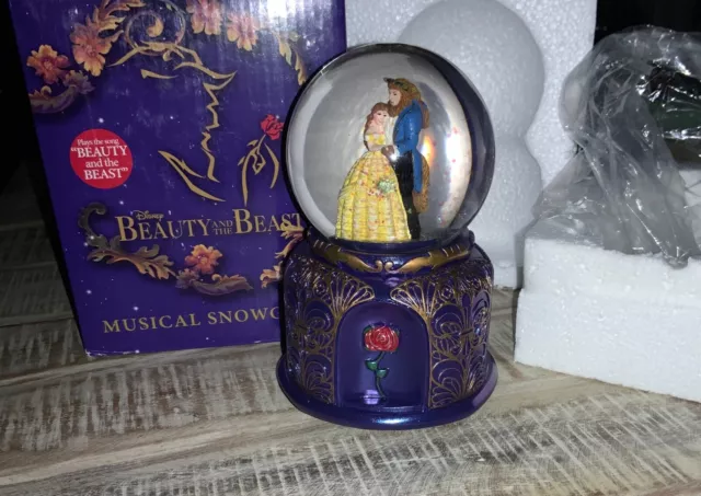 Disney Beauty and the Beast Belle Beast Rose Musical Snowglobe NIB